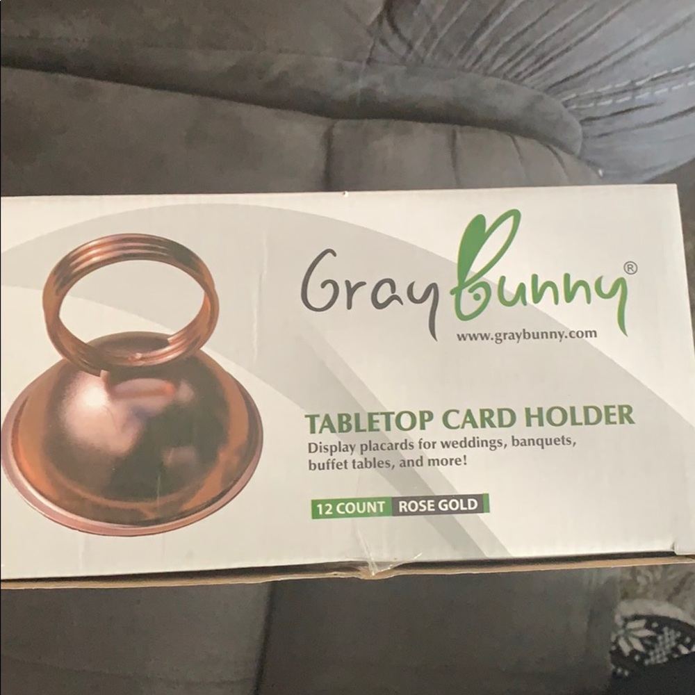 Gray bunny rose gold table card holder